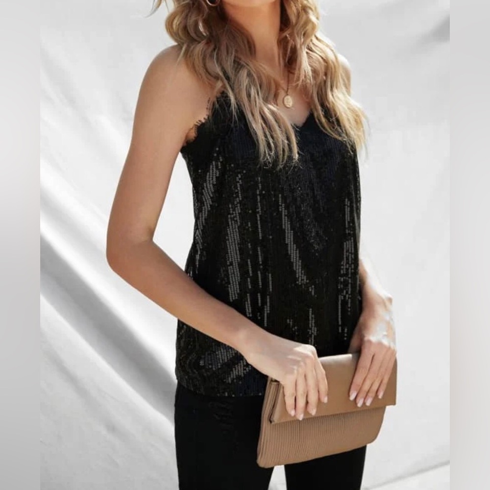 Nine West Sequin Lace Trim Cami Tank Top, NWT, Medium